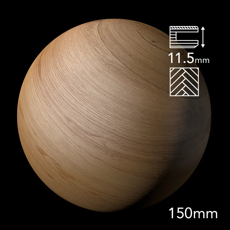Světlá dubová podlaha Planet Parket NATURALE Premium – detailní sféra s šířkou prkna 150 mm a tloušťkou 11,5 mm, prémiová kvalita třídění dubu.